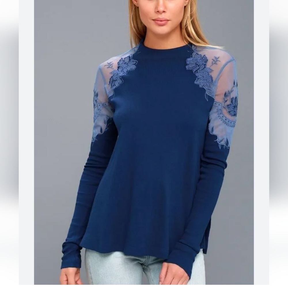 Free People - Blue Embroidered Sweater